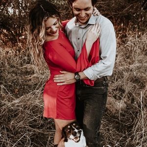 red bell sleeve mini dress